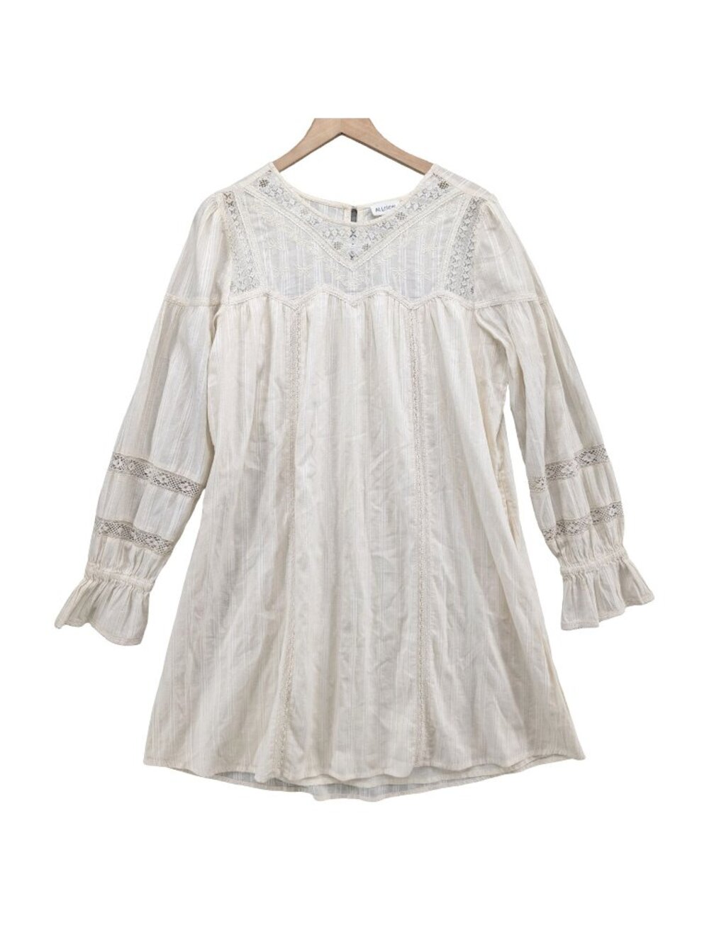 Allison New York Shirt Dress Cream Long Sleeve Lace Accents Pockets Relaxed Sz L